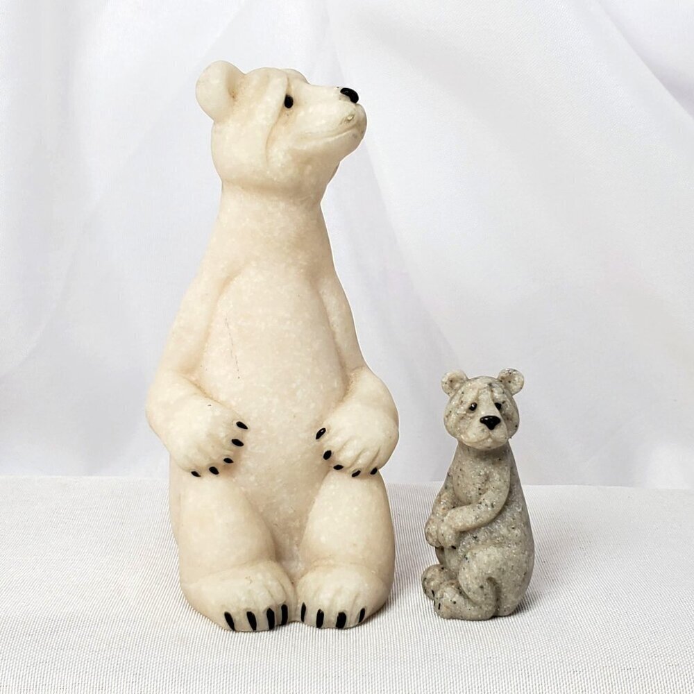 VTG Second Nature Design Quarry Critters Stone Polar Bear & Cub Figurines 2000